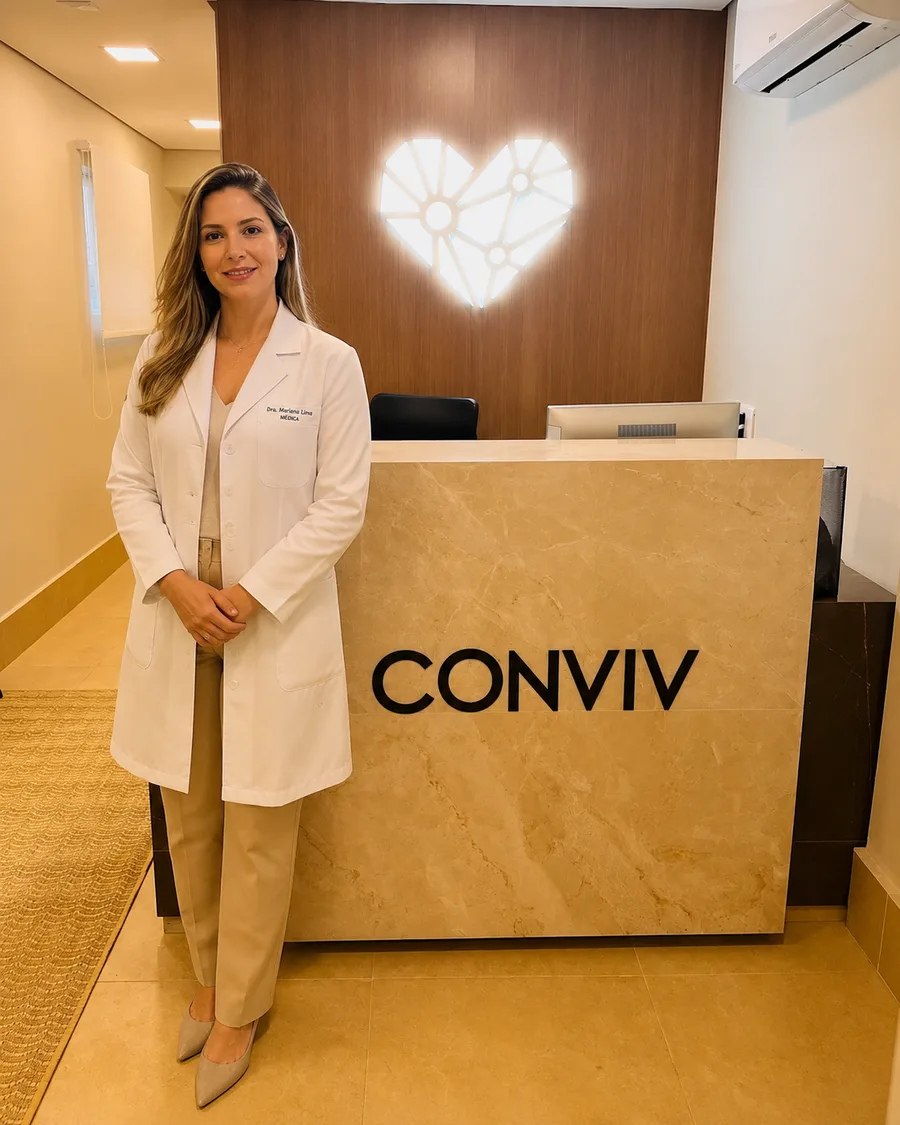 Profissional da saúde na recepção da Conviv